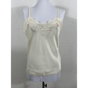 Vintage Wendy Rose Camisole Womens Small Ivory Lace Floral Embroidered Lingerie